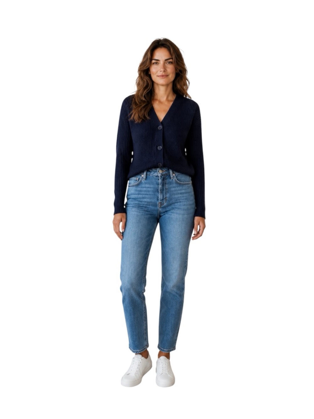 No Boundaries Navy Ribbed V-Neck Button Cardigan - Picture 3 of 10